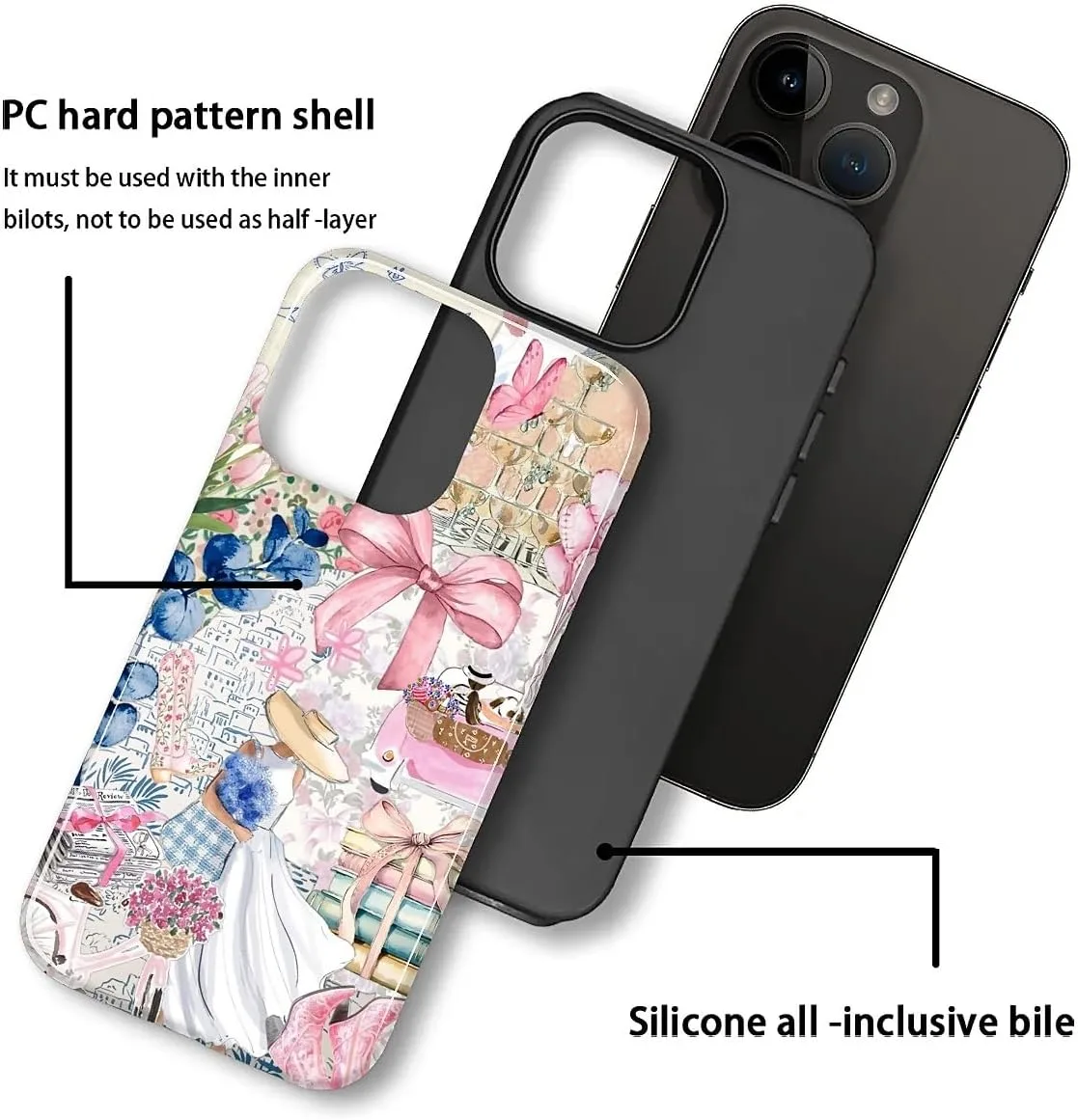 DAIZAG Case for iPhone 15 Plus,Mixed 2 Layer Design Shockproof Soft TPU Ddouble Protection Phone Case for iPhone 15 Plus-Magazine Books Flower Bow Collage