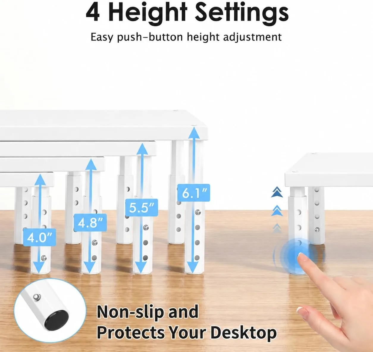OPNICE Adjustable Monitor Stand Riser for Desk, Wood Computer & Laptop Stand, Desk Organizers and Accessories, Office Desk Accessories & Workspace Organizer for Home Office Supplies, White