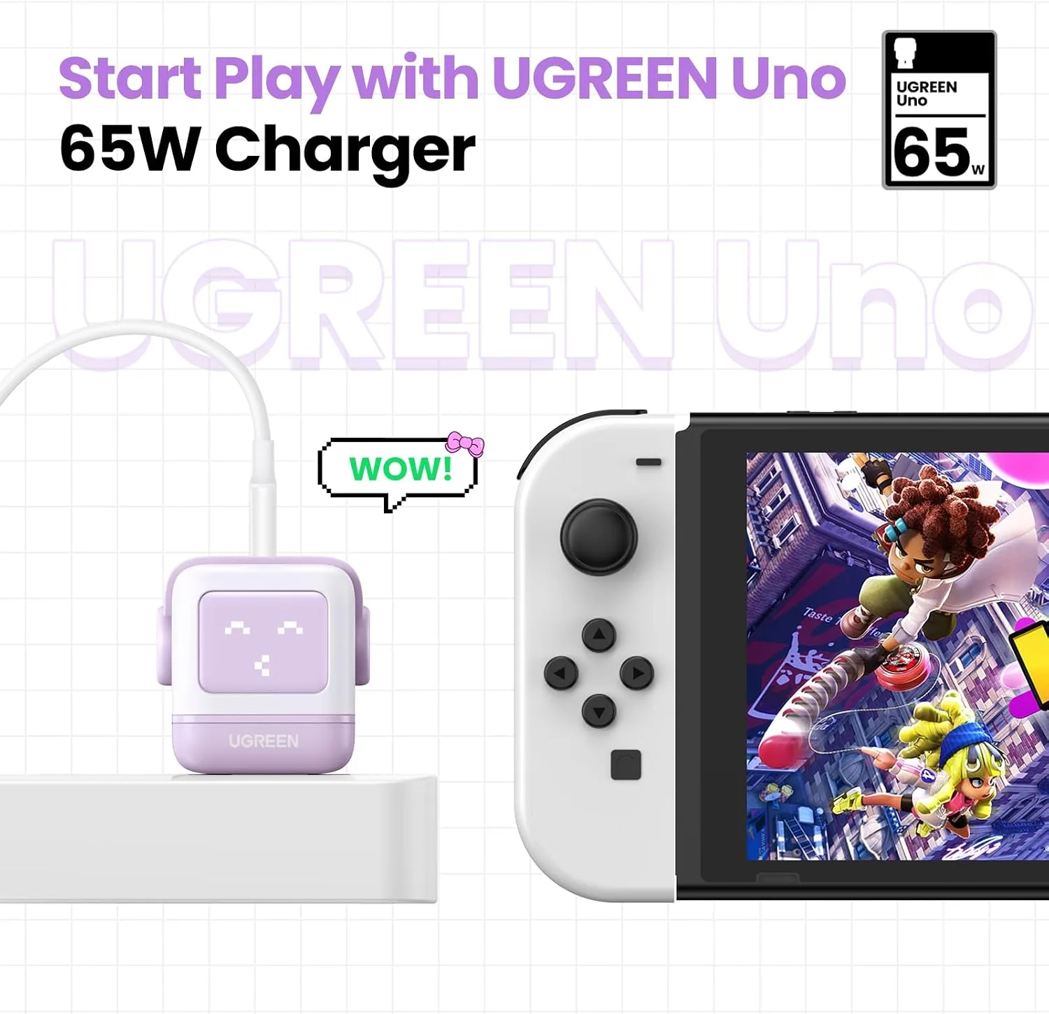 UGREEN Uno 65W 3-Port USB C Charger, GaN Fast Charging Block, Purple
