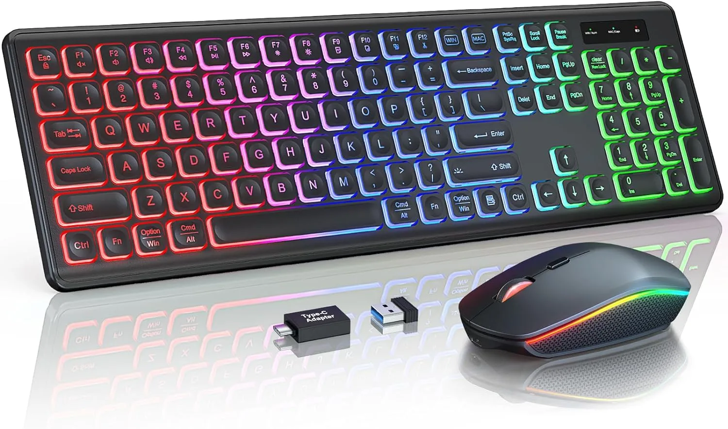 Wireless Keyboard and Mouse Combo with RGB Backlit, Rechargeable