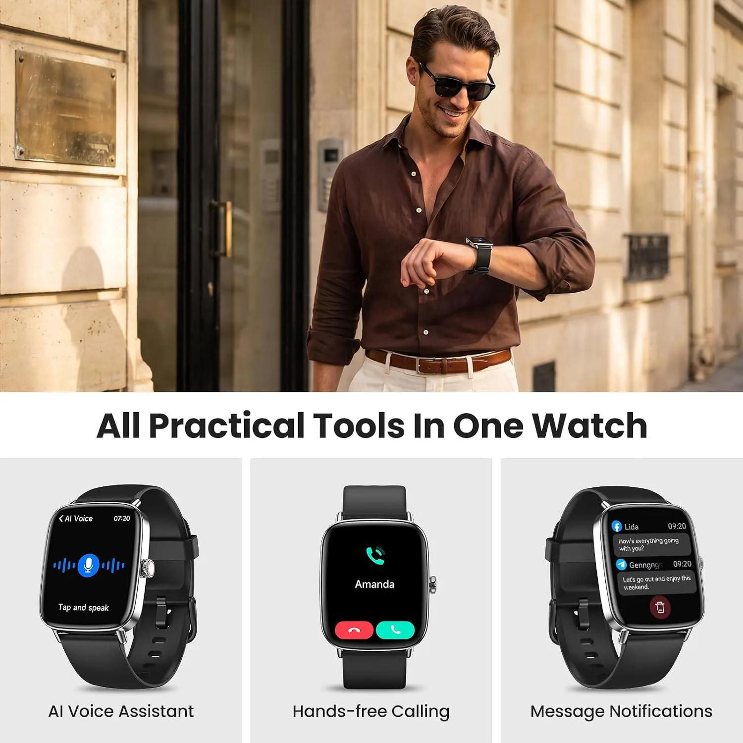 Smart Watch for Women Men, 2 Bands Health&Fitness Watch for iPhone/Android, Make Call and Message Notice, 24/7 Heart Rate/Sleep/SpO2 Tracker, 1.85" HD Smartwatch with 120 Sport Modes, IP68 Waterproof