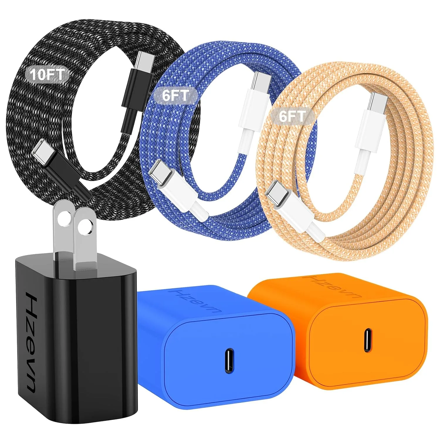 20W USB C Fast Charging for iPhone 17 Air/16/15 Pro Max,3Pack Colorful Mixed Charger Block with Braided Long USB C to C Cables (6/6/10ft) Compatible with iPhone16/15 Pro/15 Plus/iPad Pro