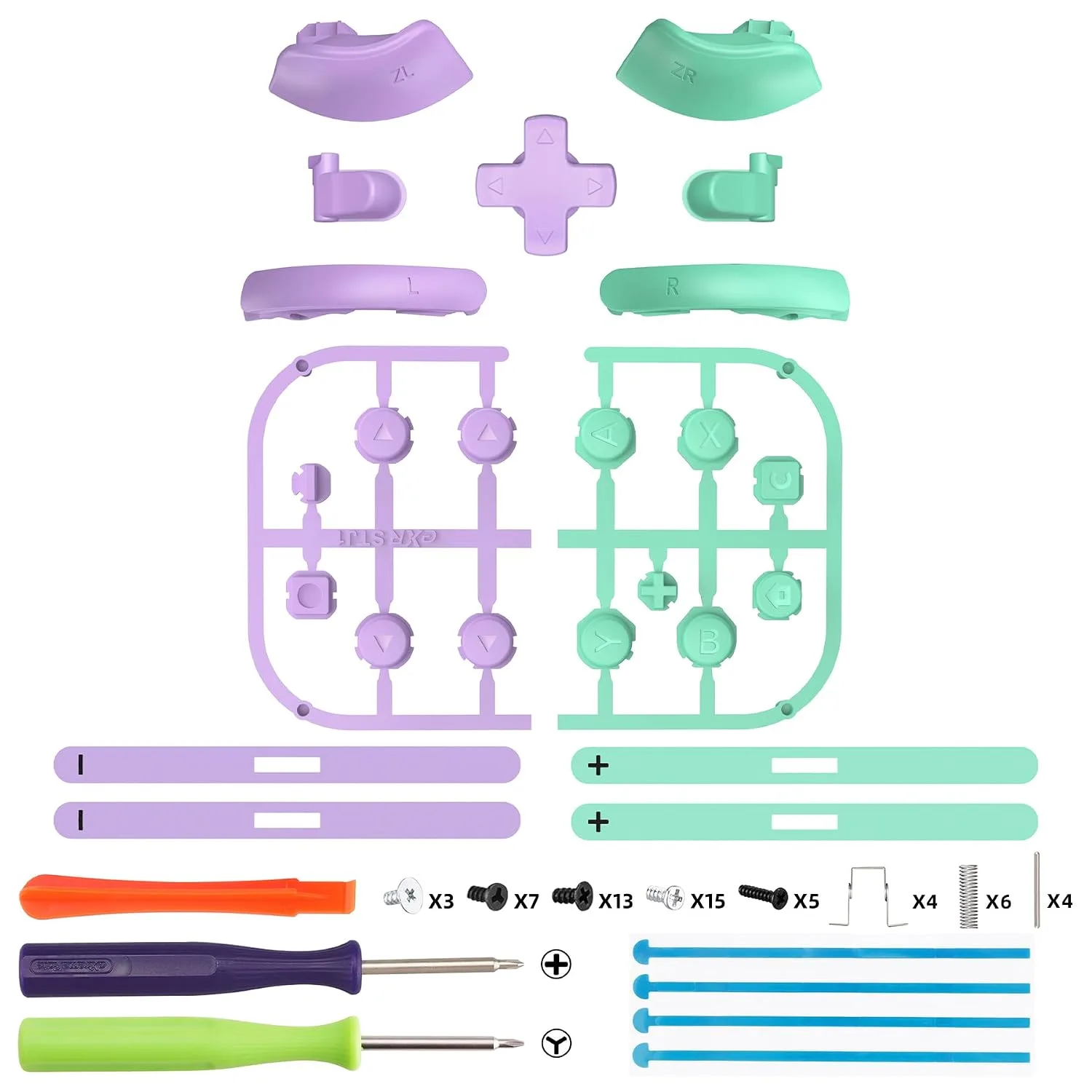 eXtremeRate DIY Replacement Full Set Buttons for Joycon 2, Custom ABXY Direction Keys Dpad + - C Home Capture Release L R ZR ZL Trigger Buttons for Nintendo Switch 2 Controller - Purple & Green