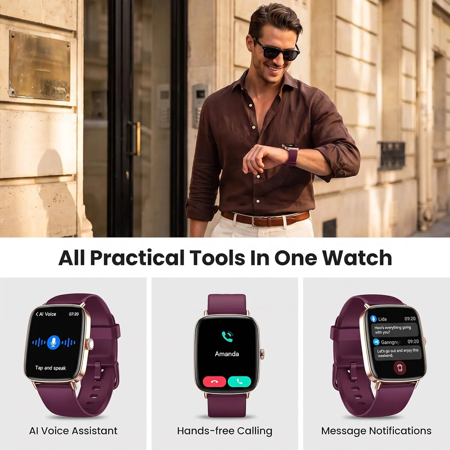 Smart Watch for Women Men, 2 Bands Health&Fitness Watch for iPhone/Android, Make Call and Message Notice, 24/7 Heart Rate/Sleep/SpO2 Tracker, 1.85" HD Smartwatch with 110 Sport Modes, IP68 Waterproof