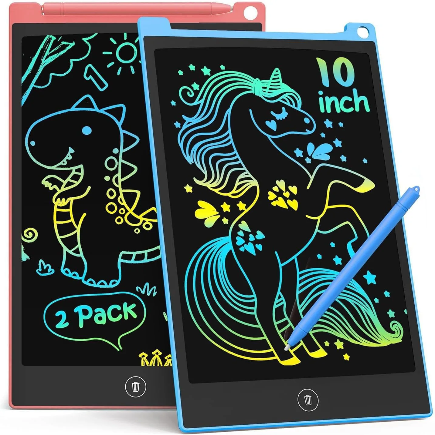 TECJOE 10 Inch 2 Pack LCD Writing Tablet for Kids, Mess Free Drawing Tablet