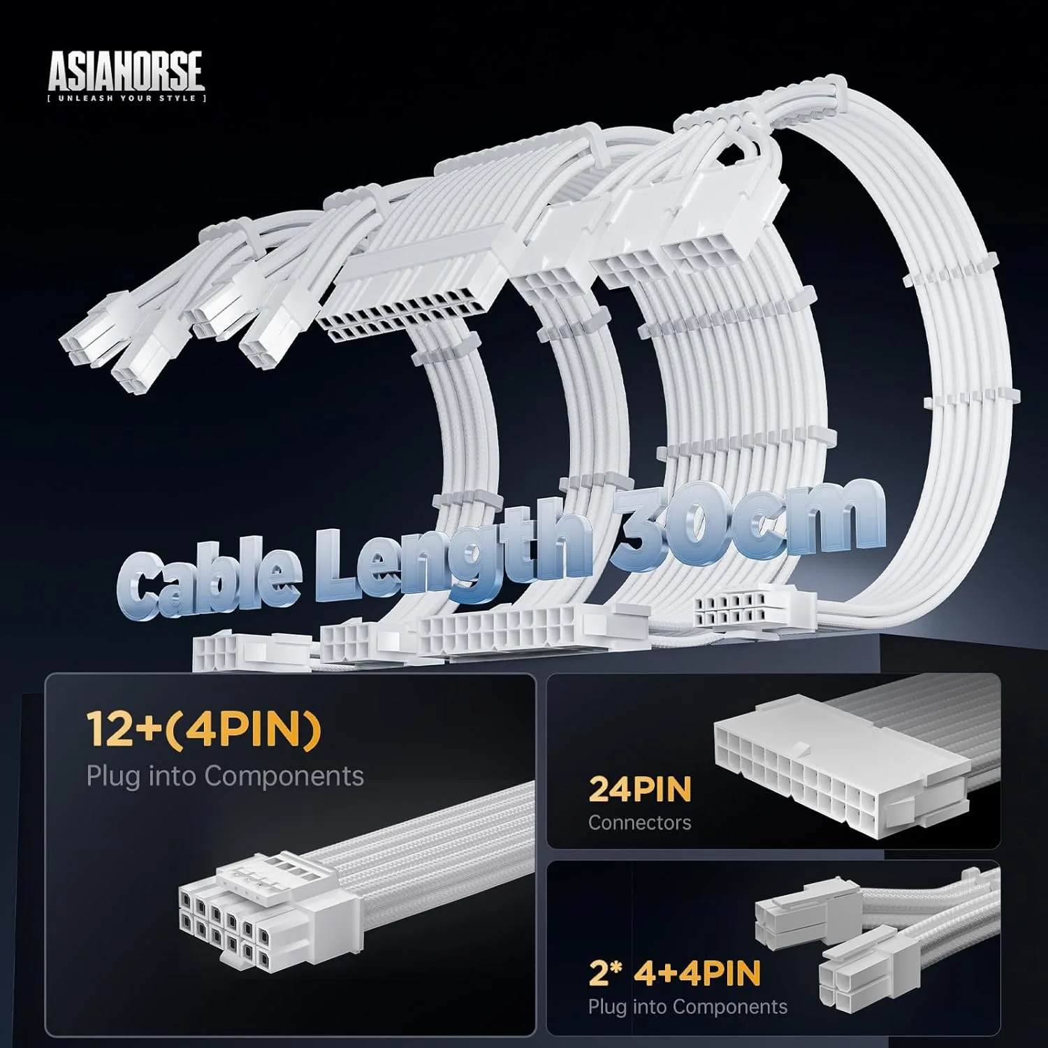 AsiaHorse 12VHPWR Cable Extension Kit, 16AWG Pcie 5.0 PSU Cable Extension Kit Soft Braided Power Supply Cable Extension, 24pin ATX /4+4pin EPS /12+4pin 30CM Length with Cable Combs