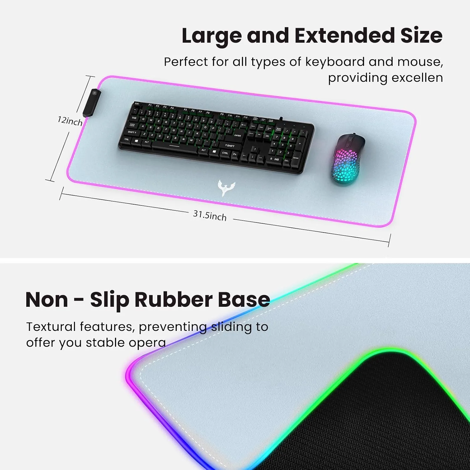 BladeHawks RGB Gaming Mouse Pad Extra Large Extended 31.5x12 Inch-Grey