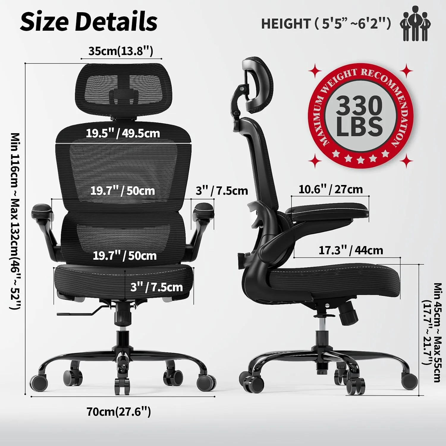 TRALT Office Chair Ergonomic Desk Chair with Lumbar Support Black Pu, 1