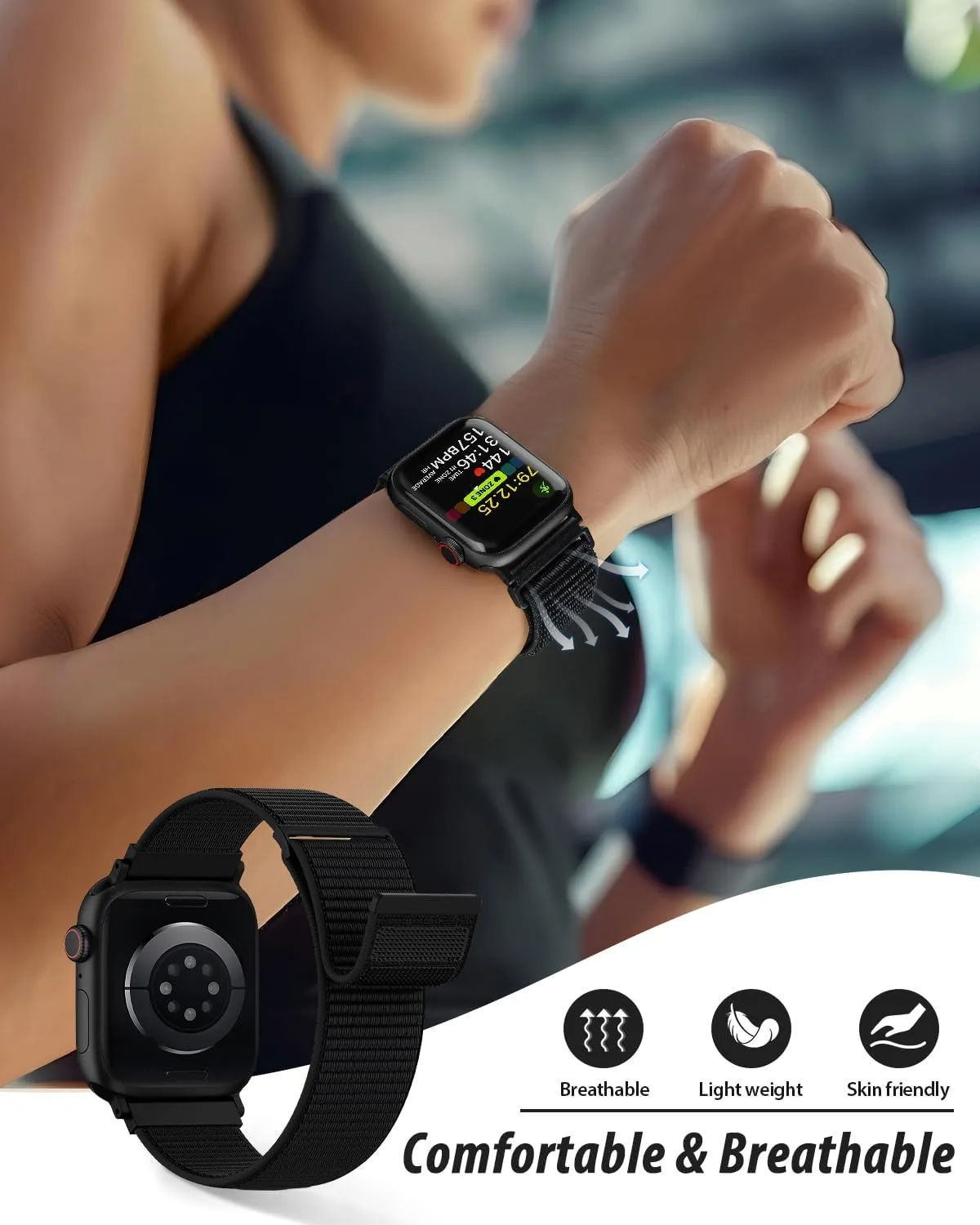 Nylon Sport Loop Band Compatible with Apple Watch Bands 38mm 40mm 41mm 42mm for Women Men, iWatch Wrist Straps for Se, Series 12 11 10 9 8 7, Breathable, Soft Band Ideal for Outdoor