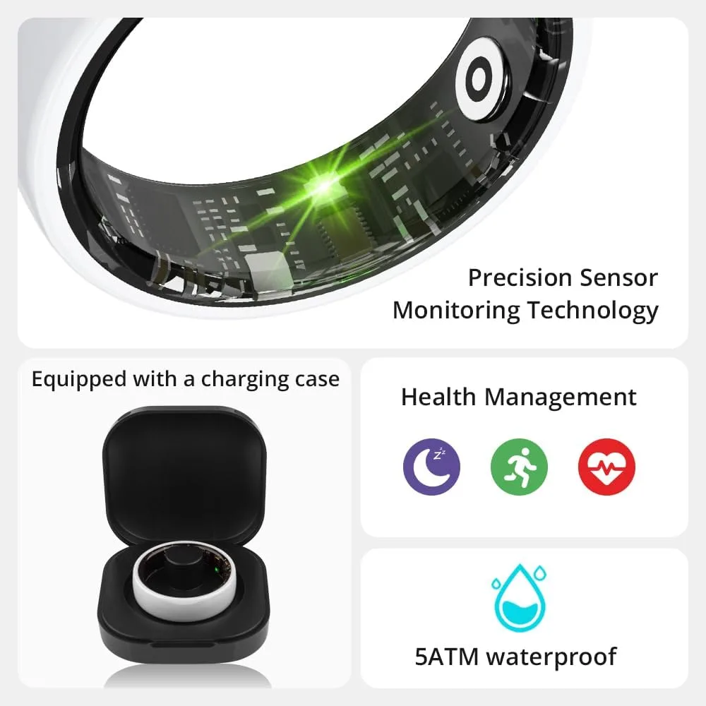 Smart Ring for Women, Health Tracker & 5ATM, COLMI R02. (White Ceramic, 8#)
