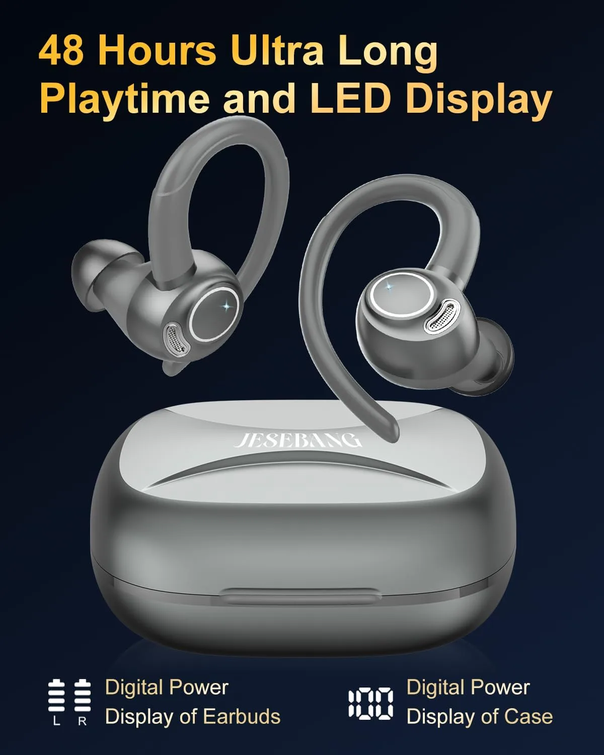 Wireless Earbuds, Bluetooth 5.4 Headphones Sport Over Ear Buds With ENC Mic