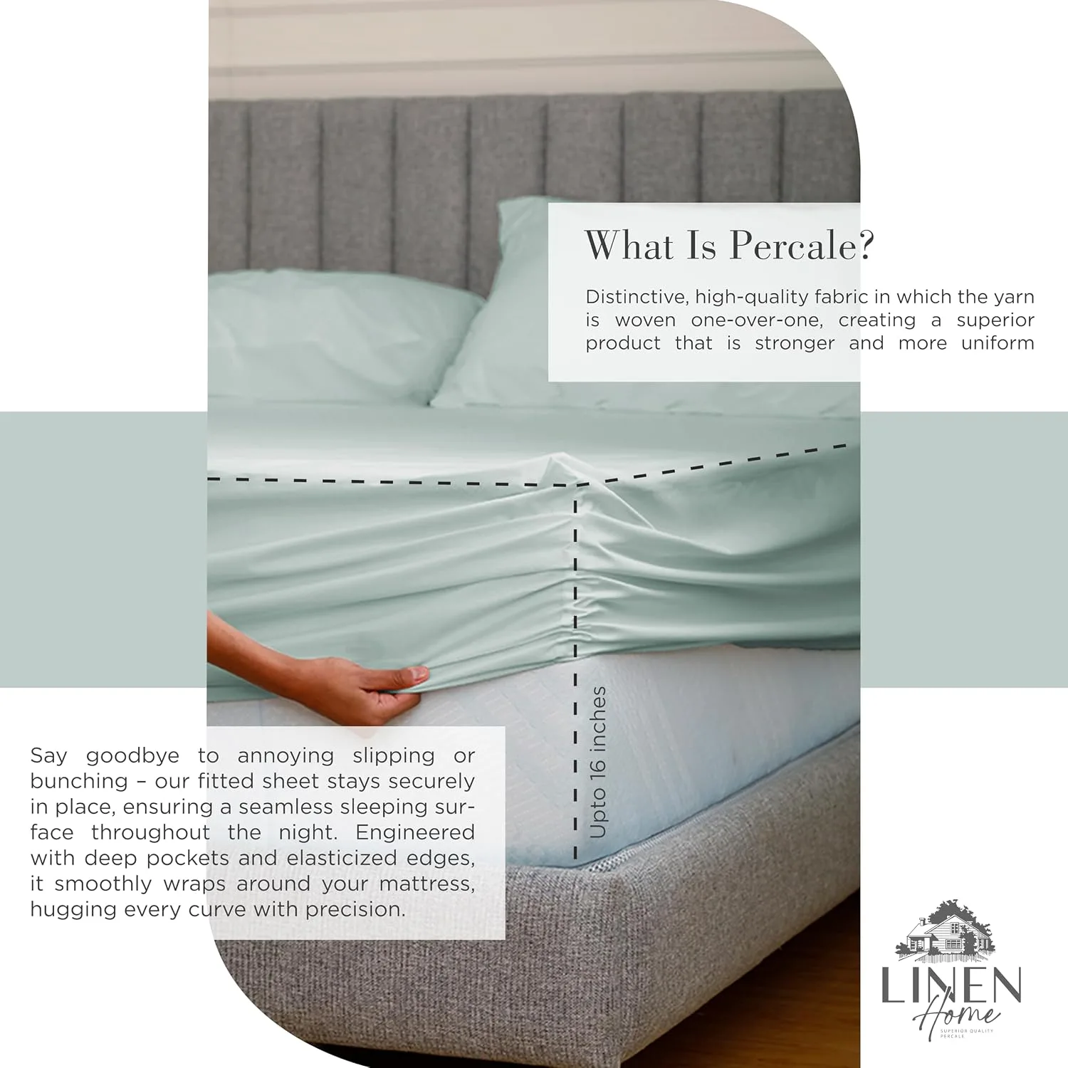 Linen Home 100% Cotton Percale King Sheets, 4 Pc Cooling Set - Pastel Turk
