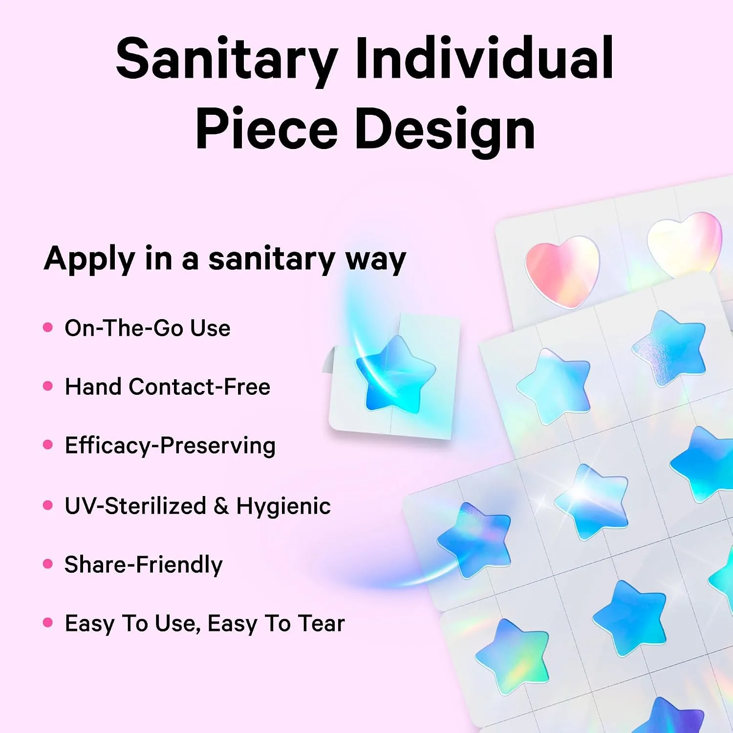Sosky Holographic Star Pimple Patches, Hydrocolloid Acne Patches, 144 Count Pink Star Heart Moon Cloud Butterfly Flower