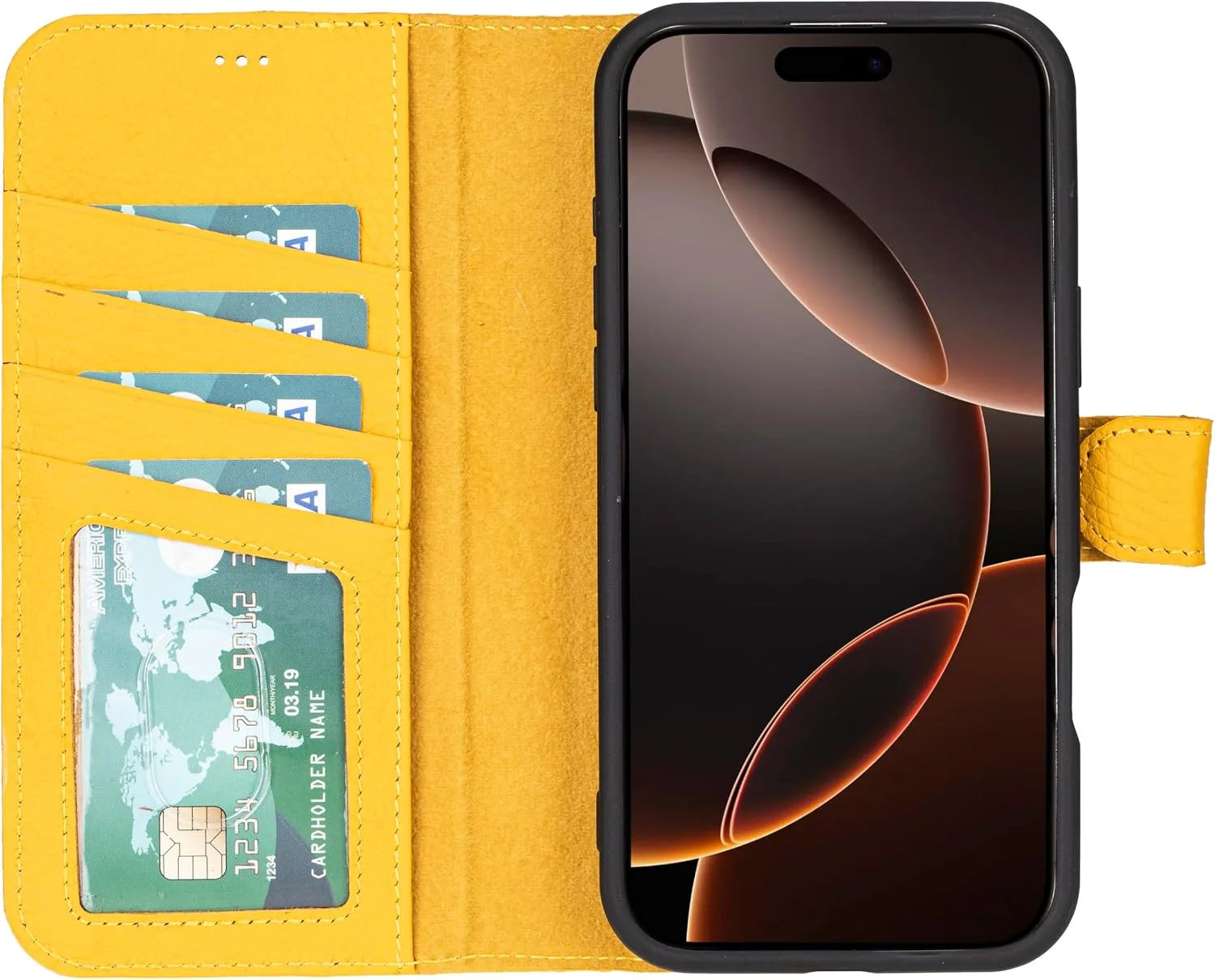 VENOULT Wallet Case for iPhone, Full Grain Genuine Turkish Leather, Magnetic Detachable, RFID 4 Card Slots, Business Style, Compatible with MagSafe (Mikado, iPhone 16 Pro MAX)