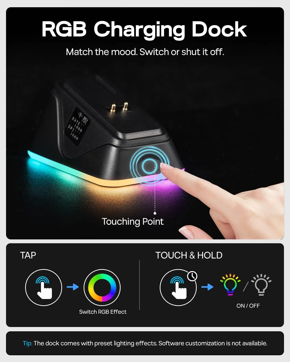 EPOMAKER NEX Lite Wireless Gaming Mouse w/Screens & RGB Charging Dock