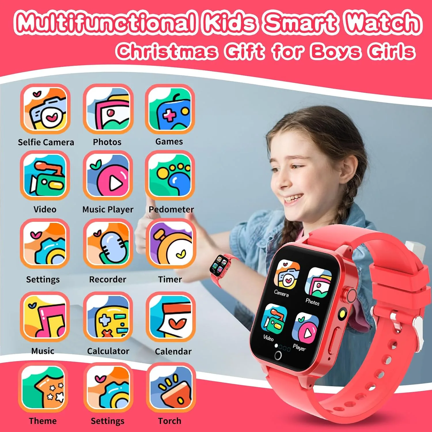 Cosjoype Kids Smart Watch Gift for Girls Age 4-12, 26 Games HD Touch Screen Kids Watches with Video Camera Music Player Pedometer 12/24 hr Educational Toys Birthday Gifts for Girls Ages 6 7 8 9 10