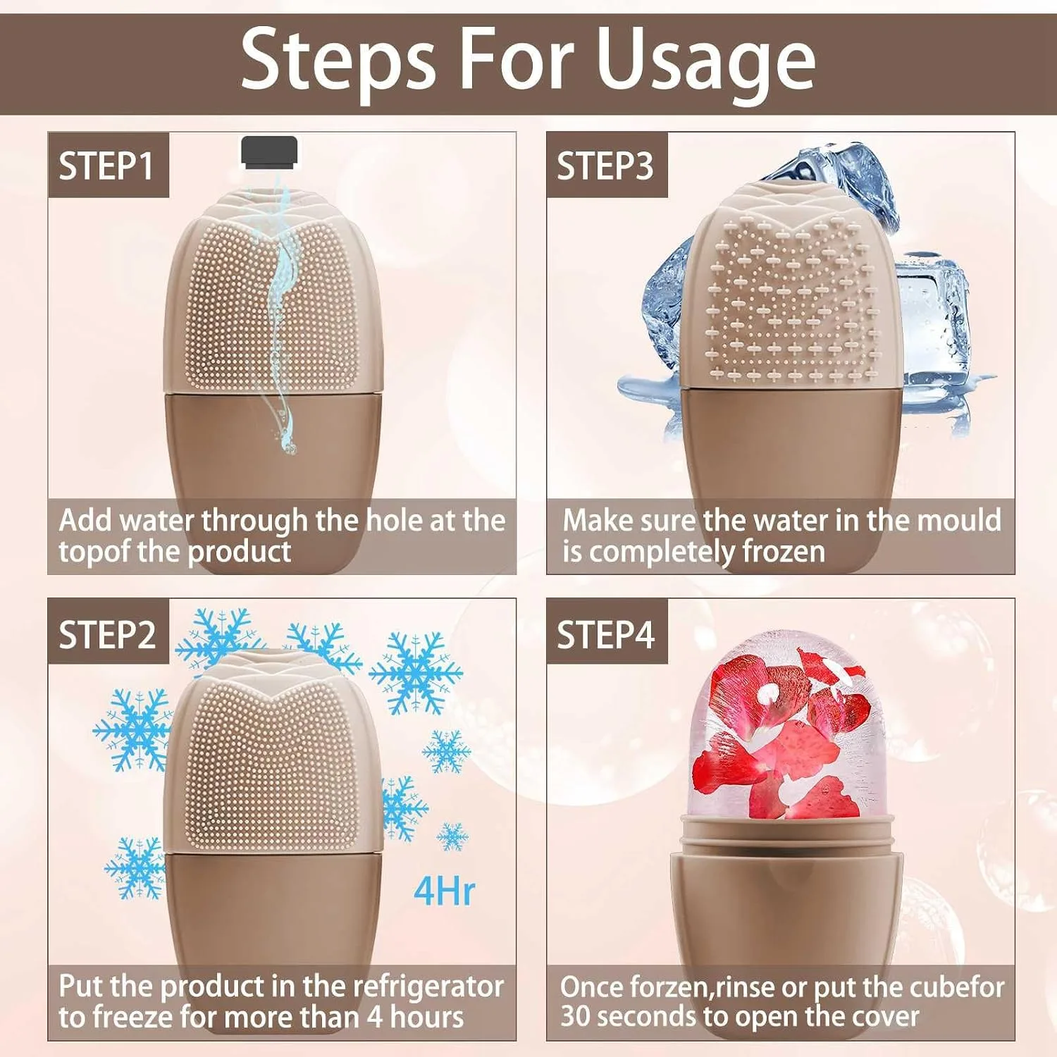 XHJRI Ice Face Roller Massager,Ice Cube Roller for Face, Eyes and Neck Naturally Conditioning and Skin Care,De-Puff Eye Bags,Reduce Migraine Pain,Reusable Massage Silicone Ice Mold (New Coffee)
