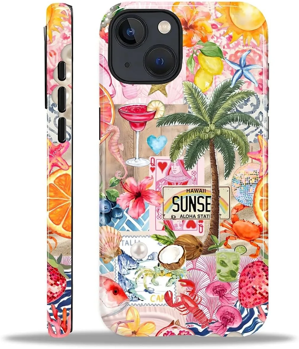 DAIZAG Case for iPhone 13/14,Mixed 2 Layer Design Shockproof Soft TPU Ddouble Protection Phone Case for iPhone 13/14-Aesthetic Summer Beach