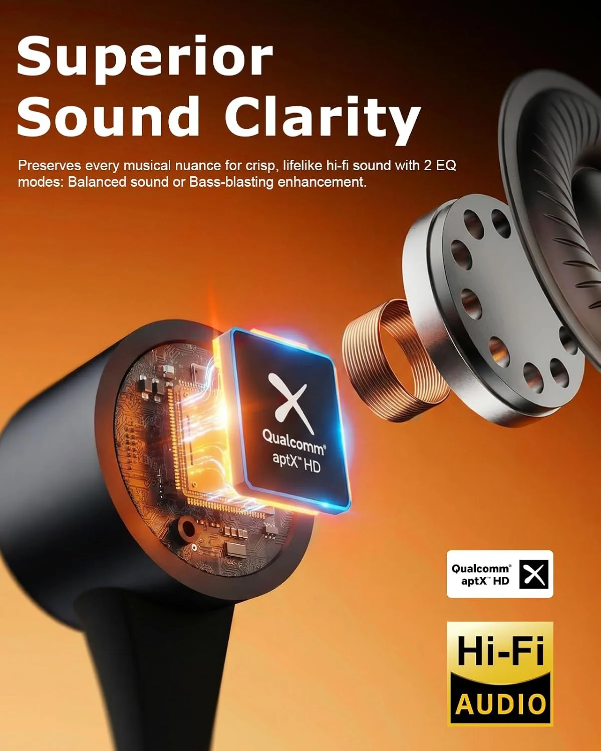 Neckband Bluetooth Headphones with Qualcomm® aptX-HD, 70H Wireless Earbuds