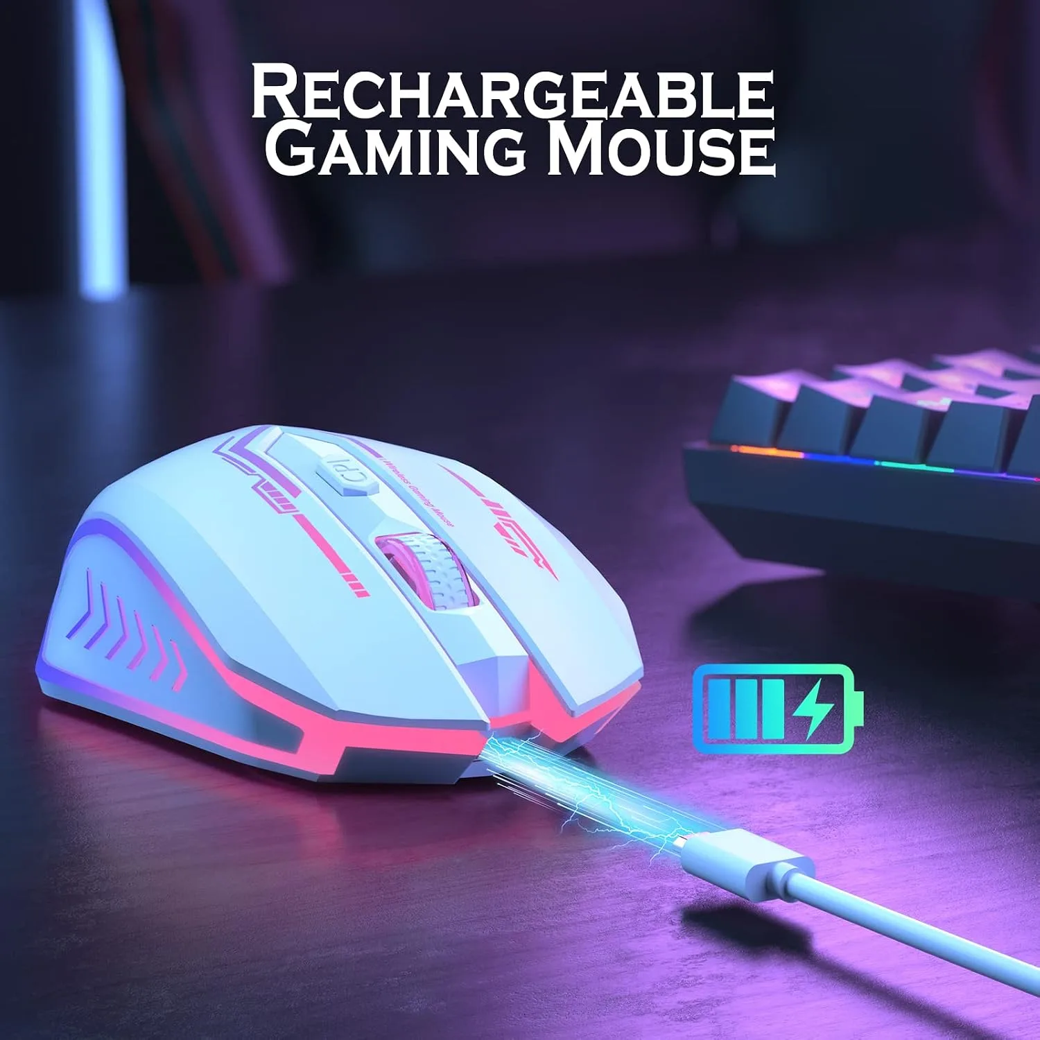 UHURU Wireless Gaming Mouse, Rechargeable 10000 DPI LED PC Mouse