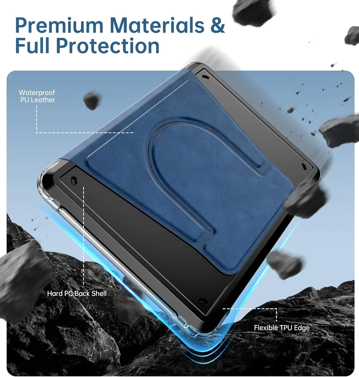 MoKo 360°Rotating Detachable Case for 7" eBook Reader,Blue Vintage Twill