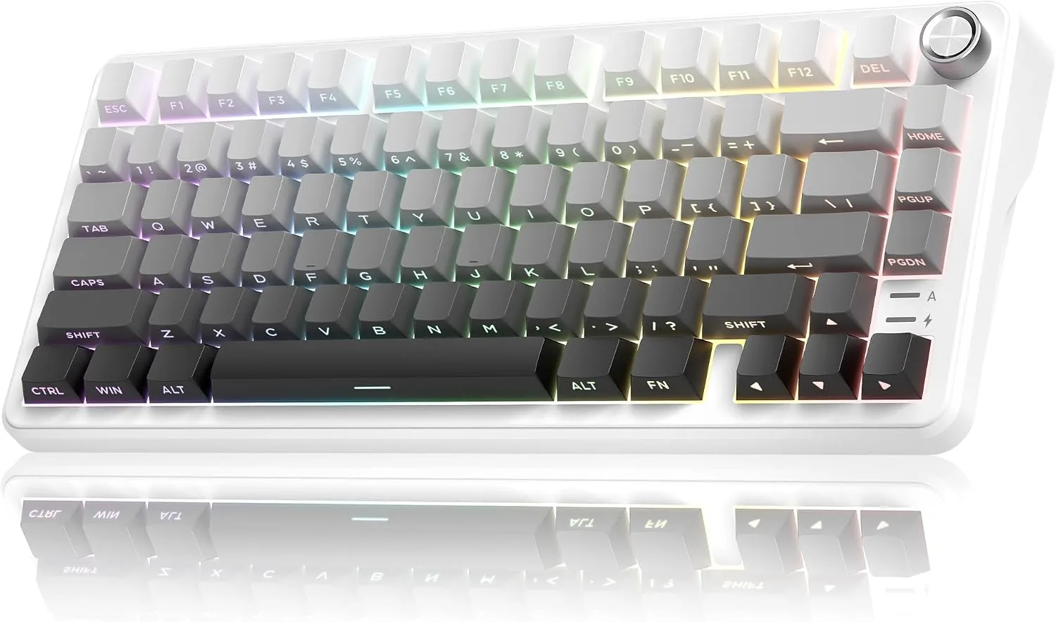 RedThunder K75 Wireless Mechanical Keyboard, CNC Knob, Tri-Mode BT5.0/2.4GHz/USB-C Hot Swappable Custom, Cremy Sound, Pre-lubed Linear Switches, RGB Gaming Keyboard, Side Fonts, Gradient White-Gray