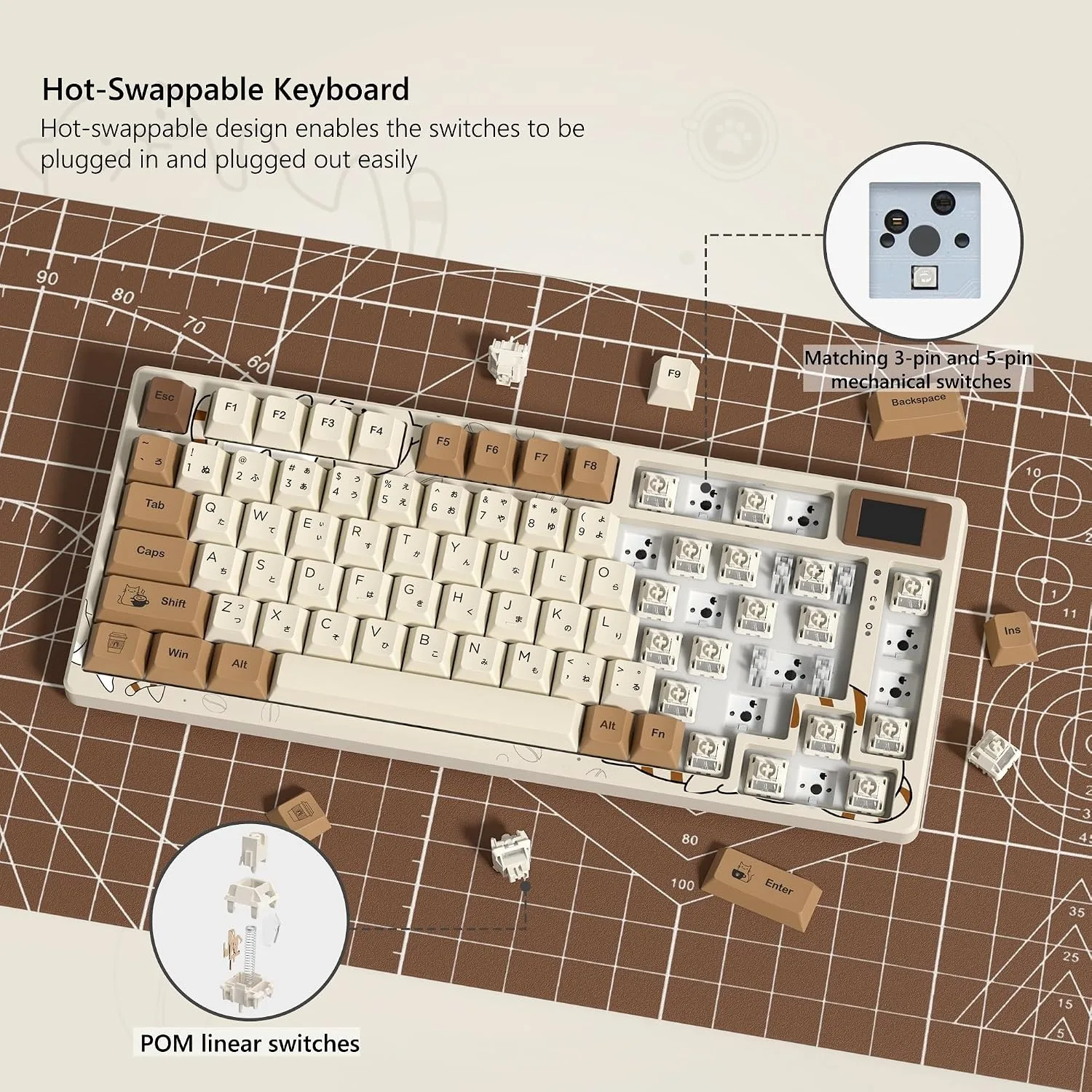 Womier SK80 Retro 75% Keyboard with Color Multimedia Display Gaming Keyboard