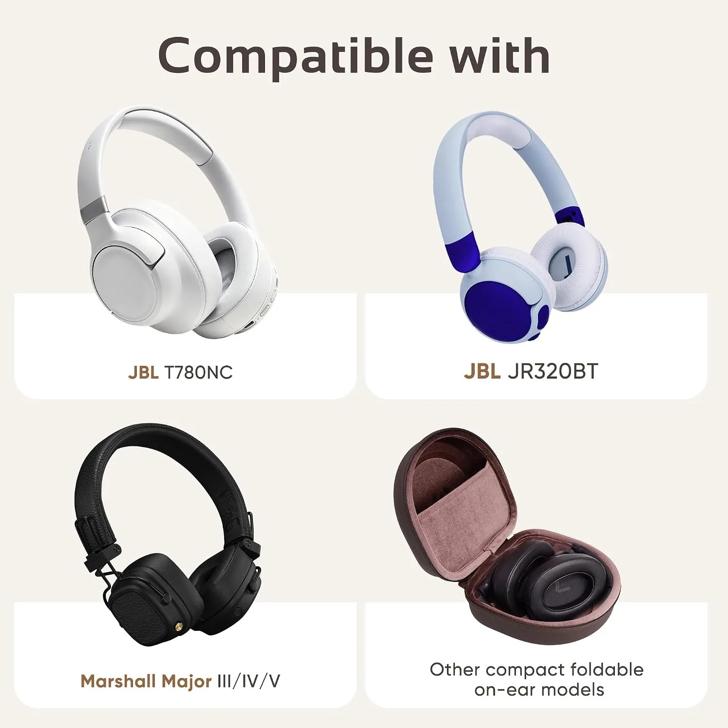 Compact Headphone Case for JBL Tune 520BT / 510BT / JR 320BT, Brown