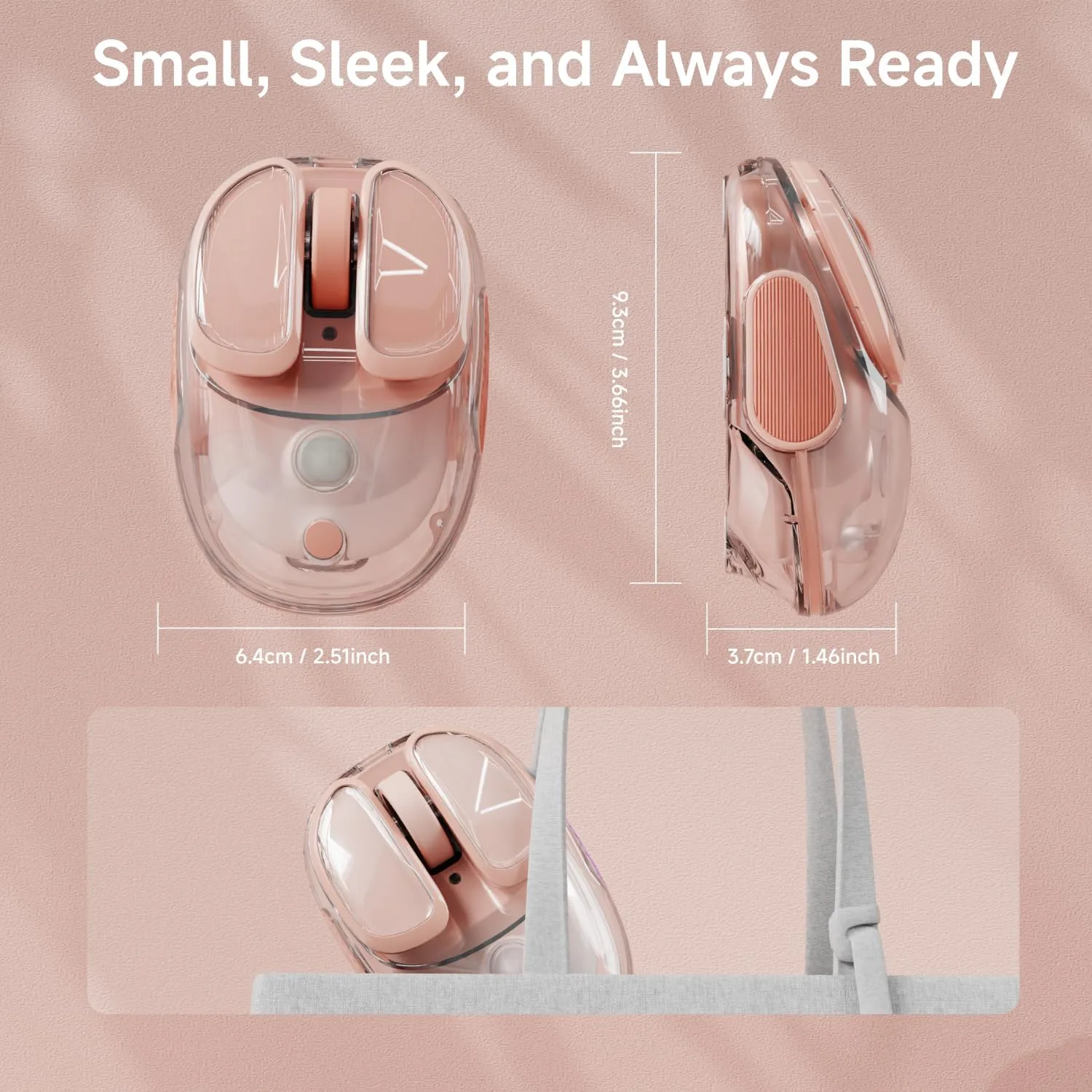 Wireless Bluetooth Mouse, Rechargeable, Clear, Silent Click for Small Hand