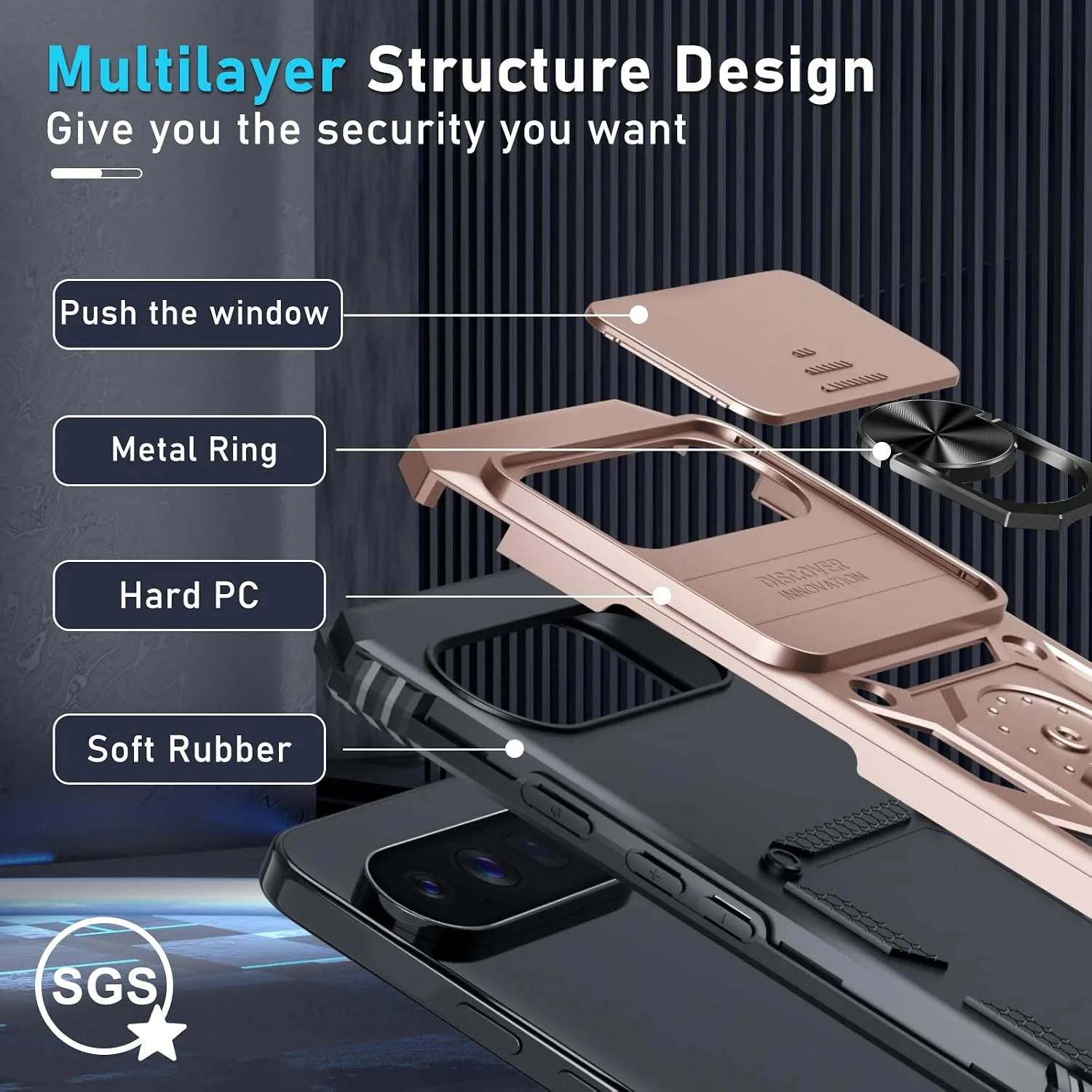 for Google Pixel 11/11 Pro Case Built in Slide Camera Cover,Rose Gold