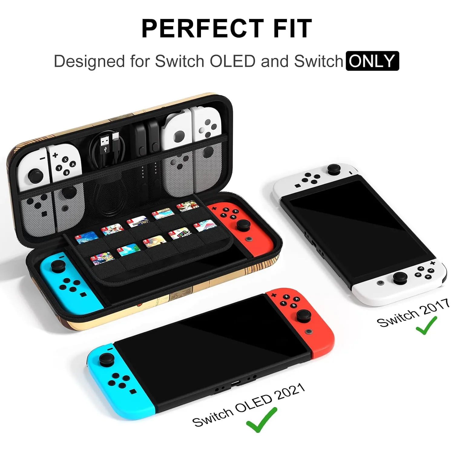 NPOOYI Carrying Case for Nintendo Switch OLED 2021/2017, Hard Shell Cover