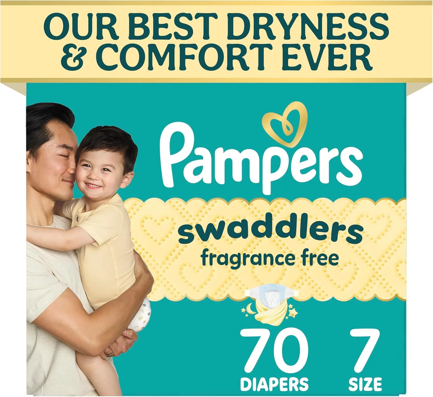 Pampers Swaddlers Diapers, Size 7 (26-50 lbs), 70 Count, Fragrance Free, Hypoallergenic, Absorbent, Pediatrician Recommended, Skin Safe