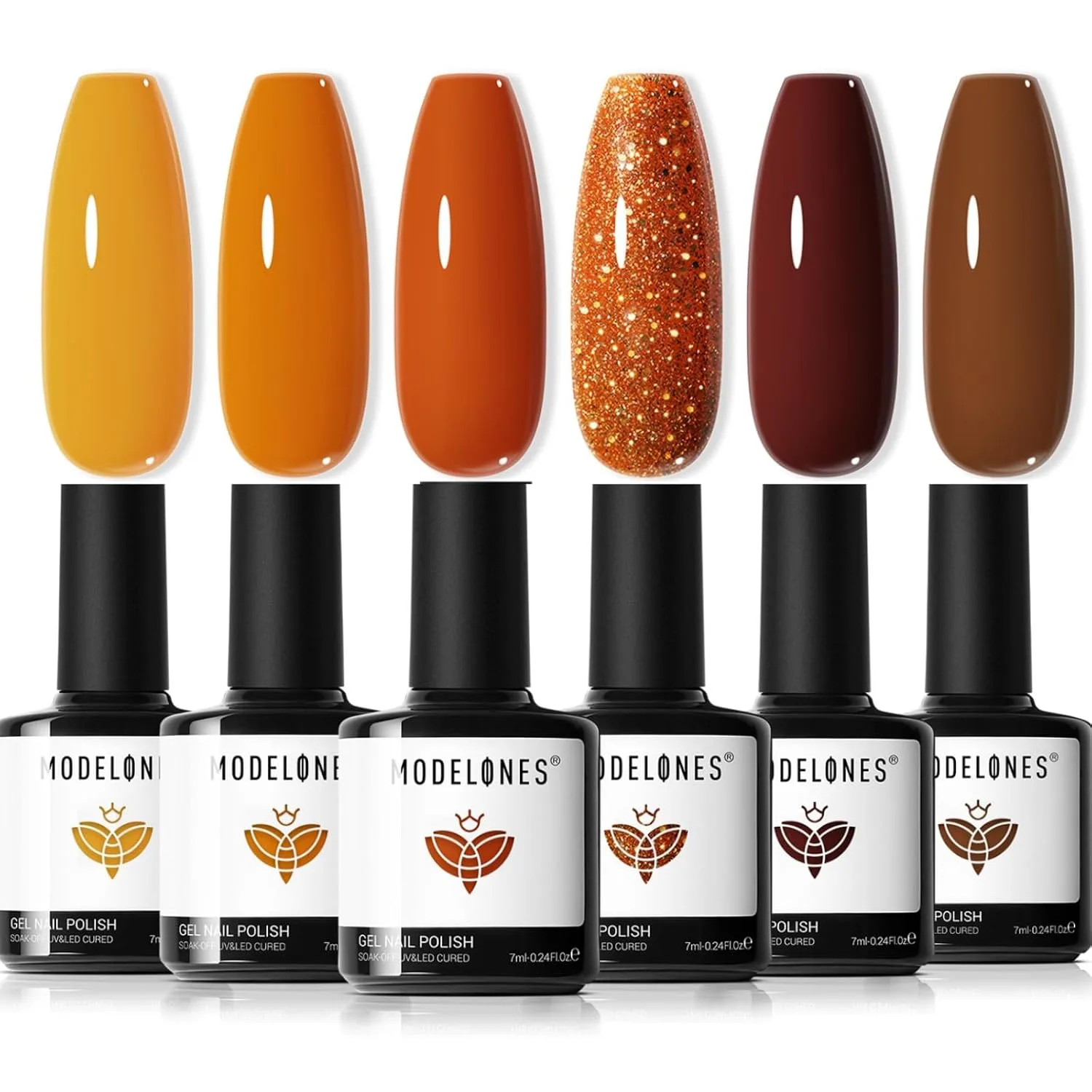 modelones Gel Nail Polish Set Glitter 6 Colors Brown Maple Red Nail Polish