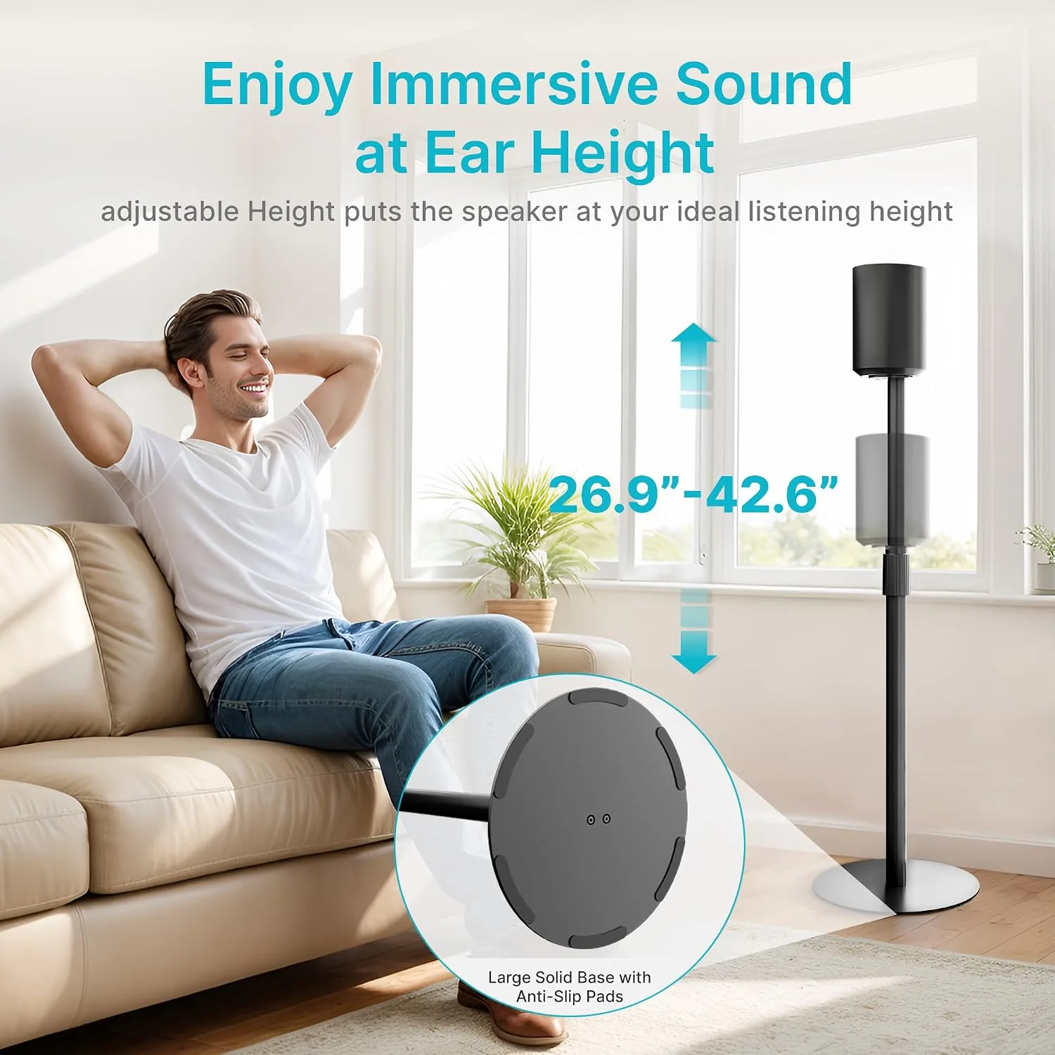 26.9"-42.6" Speaker Stands Compatible with Sonos Era 300 and 100, 1 Pack