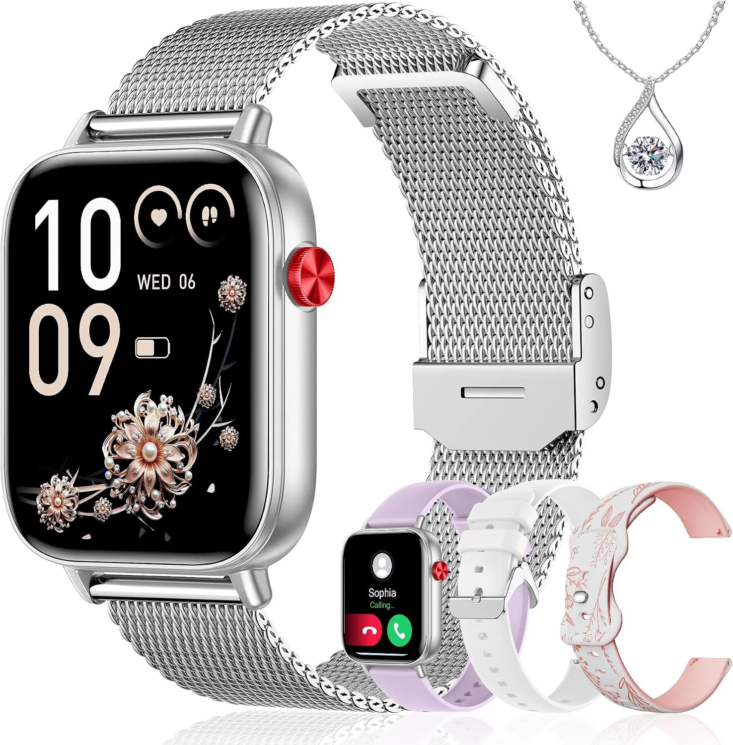 Iaret Smart Watch for Women, 1.83" HD Fitness Tracker with 4 Bands, Answer/Make Calls, Heart Rate/Sleep/SpO2/Step Tracking, 100+ Sport Modes, Android/iPhone Compatible Gift (Silver)