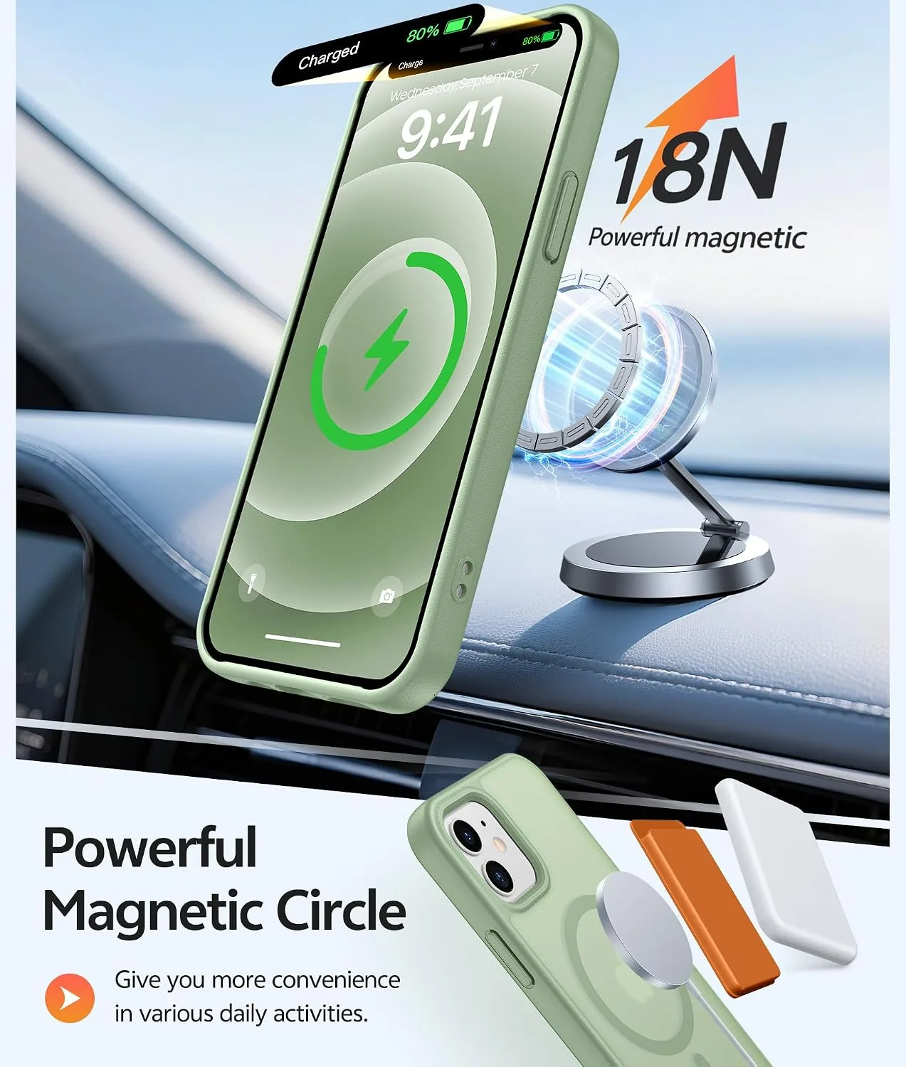 FNTCASE for iPhone 12 / 12 Pro Case, Fit for Magsafe, Light Moss