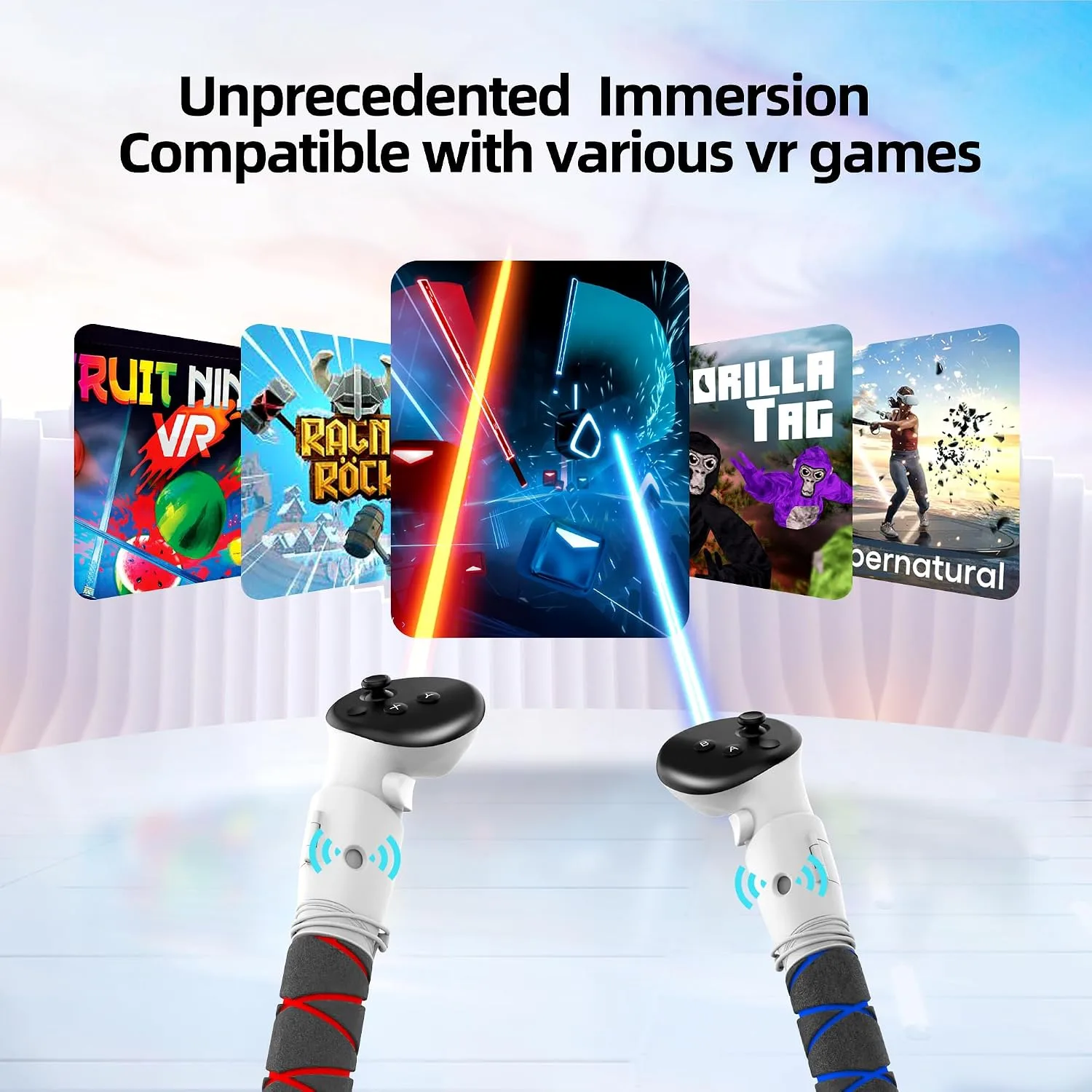 AMVR Handle Attachments Compatible with Meta/Oculus Quest 3/Quest 3S Controller Accessories, Controller Extension Grips for VR Game Gorilla Tag Long Arms Sticks,Beat Saber Handle