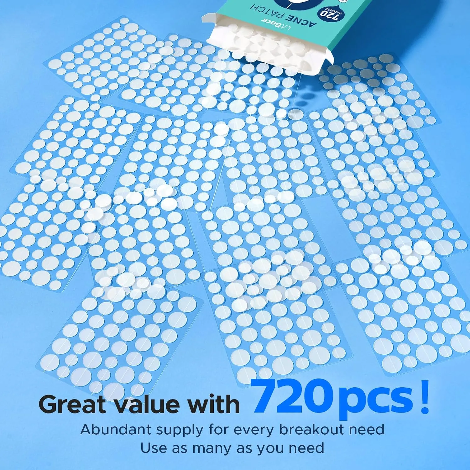 LitBear Pimple Patch Bulk, 720 Patches 3 Size Acne Patches for Face