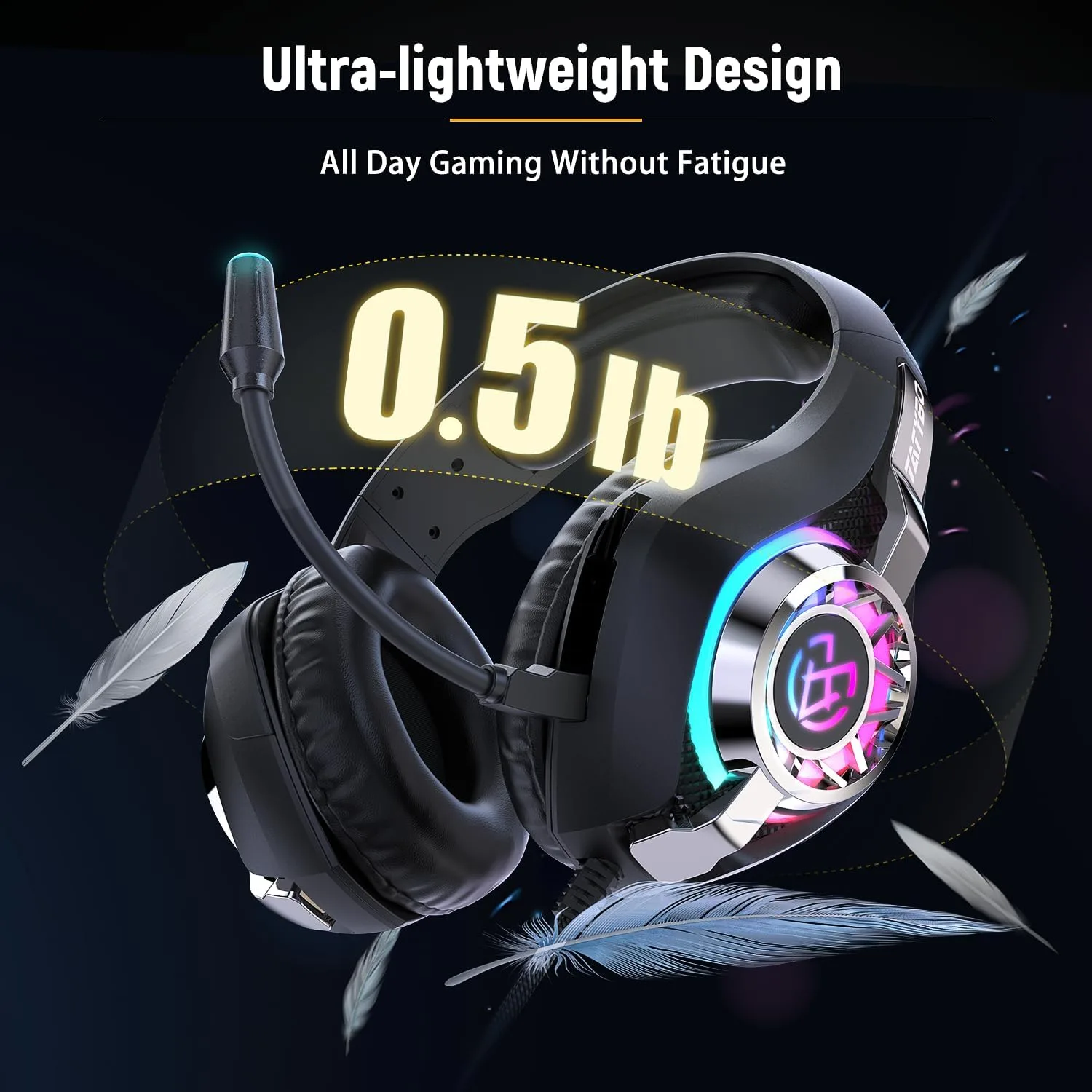 Tatybo Gaming Headset for PS5 PC, Noise Canceling Mic, RGB, Black