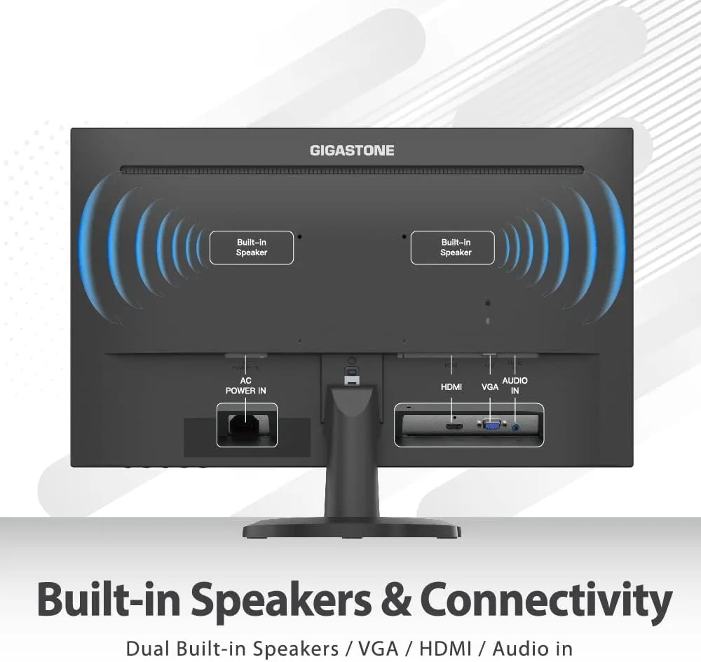 Gigastone 27 inch IPS LED Back Light Monitor 75Hz FHD 1920 x 1080, 178° Wide View Frameless Computer Monitor 5ms, Built-in Speakers, Eye Care Technology, Ergonomic Tilt VESA Mount, HDMI VGA
