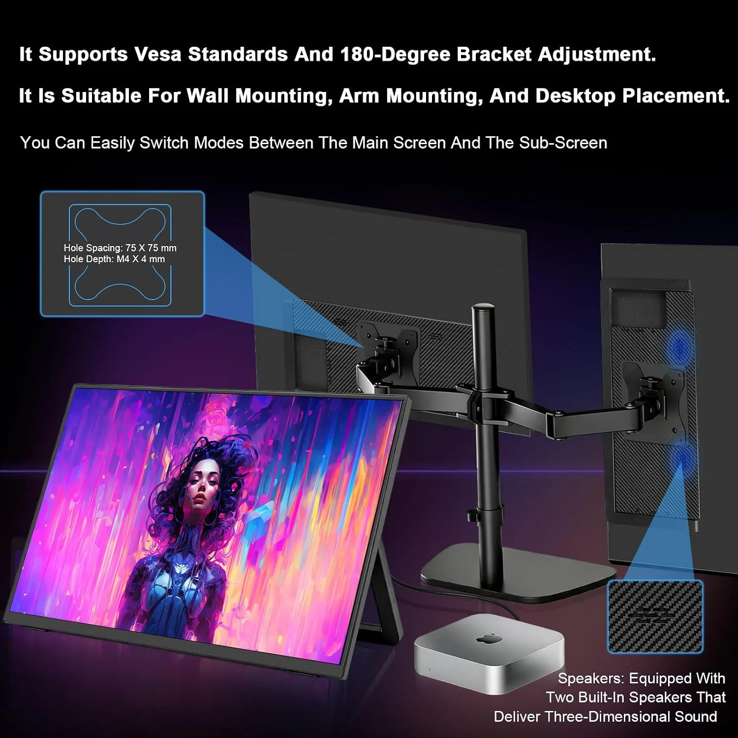18.5" Portable Monitor, 1080P FHD 120Hz IPS HDR External Screen for Laptop