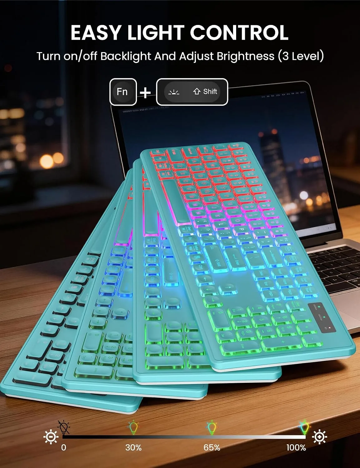 Wireless Keyboard and Mouse Combo, RGB Backlit, Wirst Rest, Rechargeable
