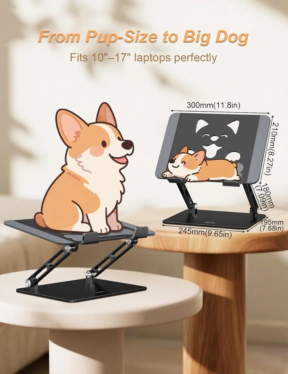 Aoviho Aluminum Laptop Stand for Desk Fit for All 10"-17.3" Laptops, Black