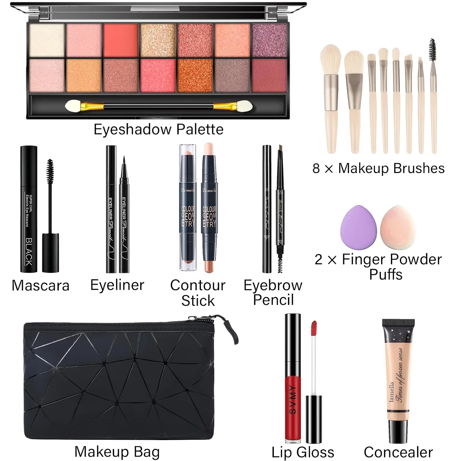 Makeup Set for Women, Makeup Kit for Women Full Kit, Travel Makeup Set, Makeup Gift Set for Girls, 14-Color Eyeshadow Palette, 2 x Lip Gloss, Eyebrow Powder, Contour Stick, Face Make up 04