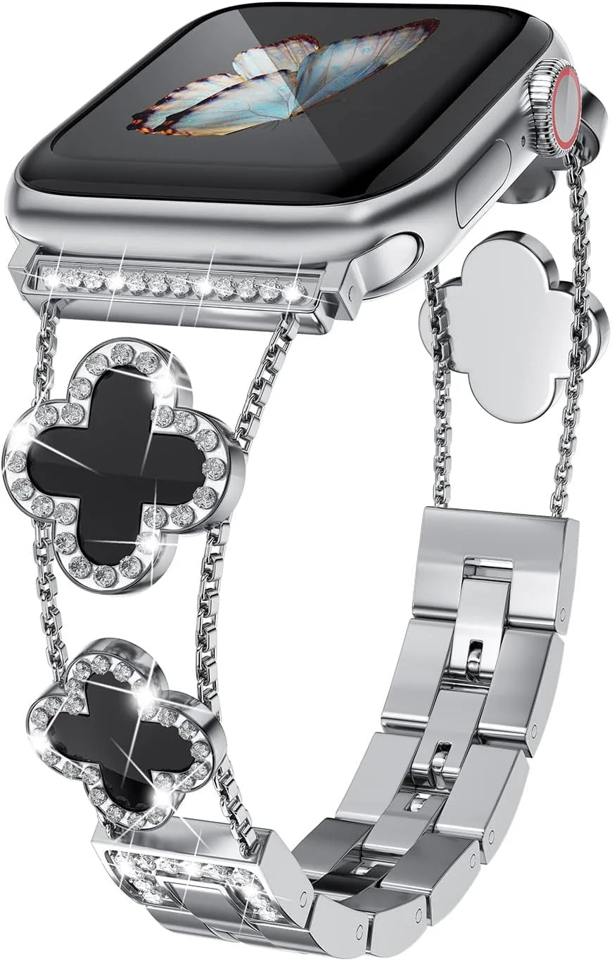 Correa para Apple Watch Musk-MSKR Diamond Metal Clover compatible con Series 1 a Ultra 38-49mm