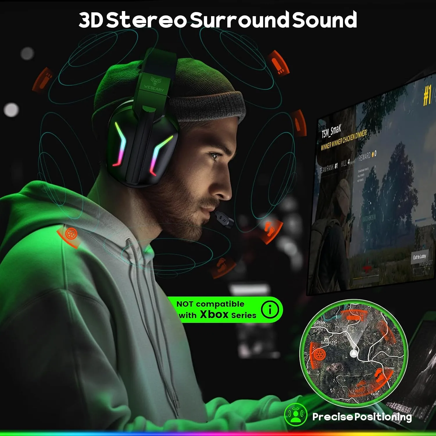WESEARY Wireless Gaming Headset for PS5, PS4, PC, Switch| 20ms Low Latency