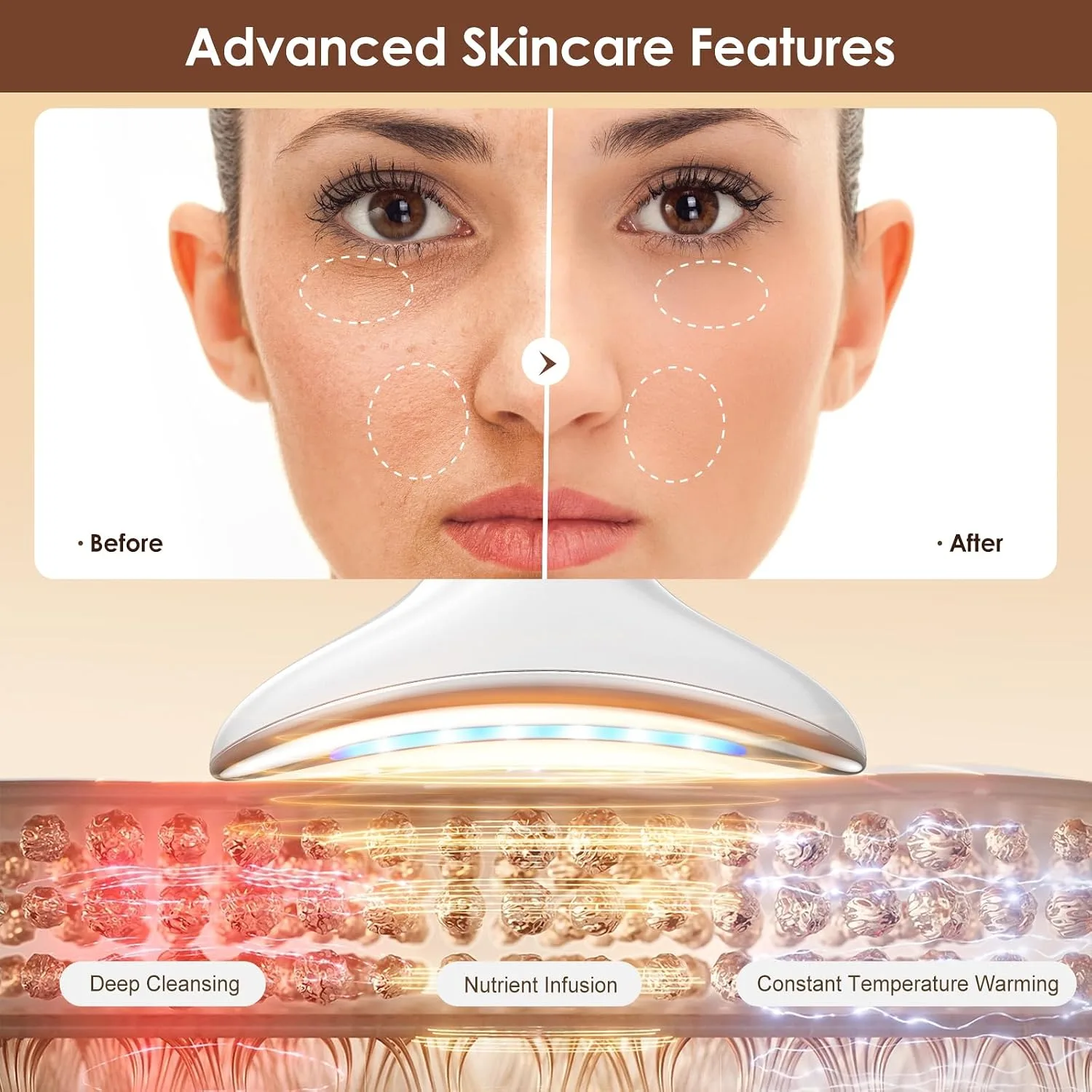 Dual Head Facial Eye Massager with Heat & Vibration Therapy, Anti-Aging, Relieve Puffiness, Boost Skin Radiance