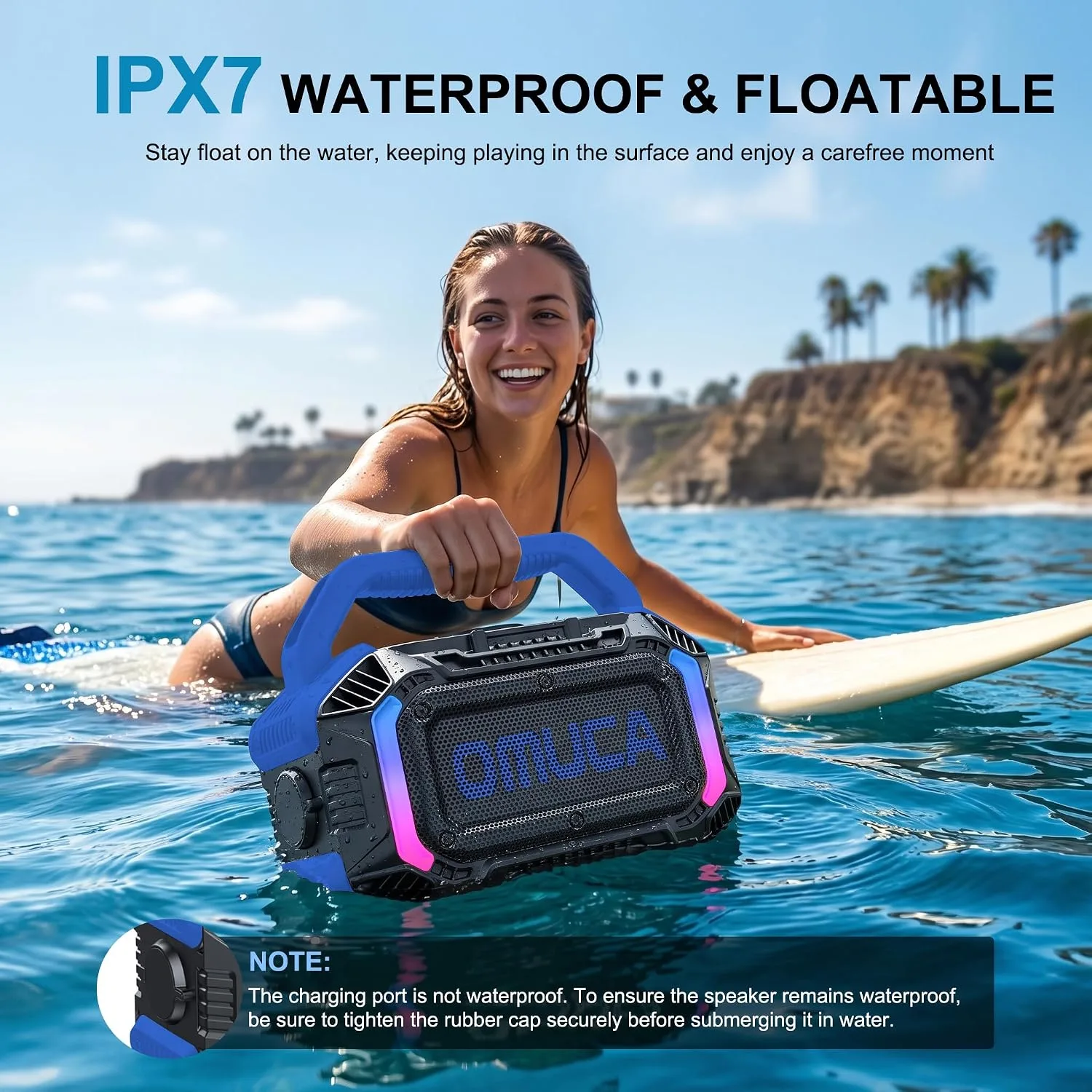 Speakers Bluetooth Wireless, 100W Portable Bluetooth Speaker with Bass, IPX7 Waterproof & Floatable, 20H Playtime, RGB Light, Loud Speakers with TWS for Work, Outdoor, Garage(L-Blue)