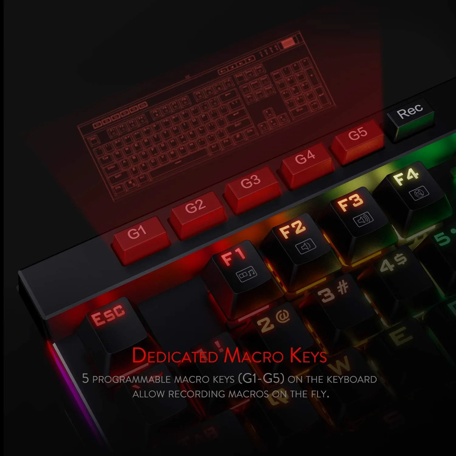 Redragon K580 Wired RGB Mechanical Gaming Keyboard, Macro Key & Media Wheel