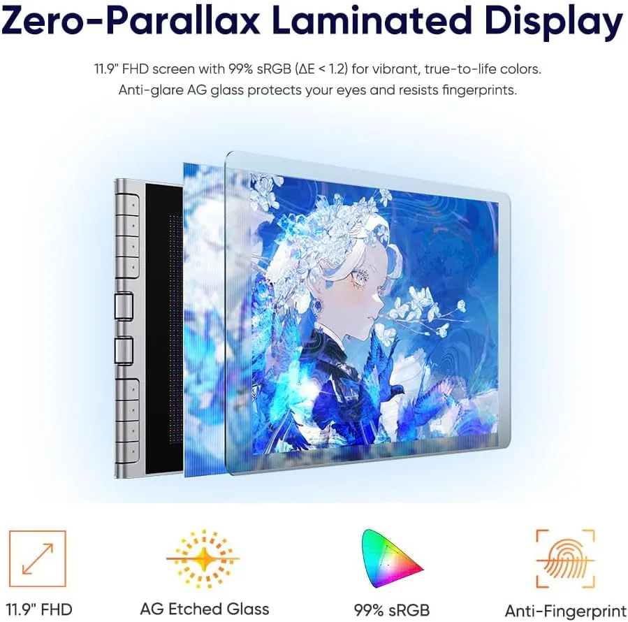 XPPen Artist 12 3rd 11.9" Drawing Tablet with Screen - 16K Pressure X4 Smart Chip Magnetic Stylus, Full-Laminated Anti-Glare Etched Glass, One-Cable Connection, for Beginner Art Learning (Silver)